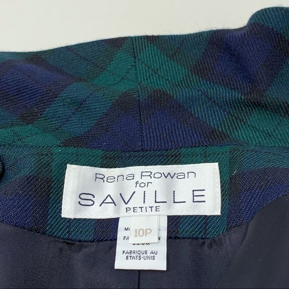 Y2K Rena Rowan Saville Wool Blend Tartan Plaid Blazer Brass Buttons Size 10P - Picture 8 of 15